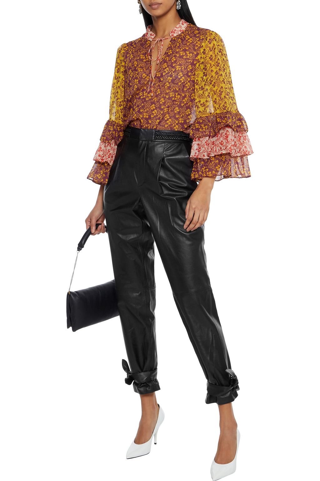 ALICE + OLIVIA Ivette cropped tie-detailed leather tapered pants