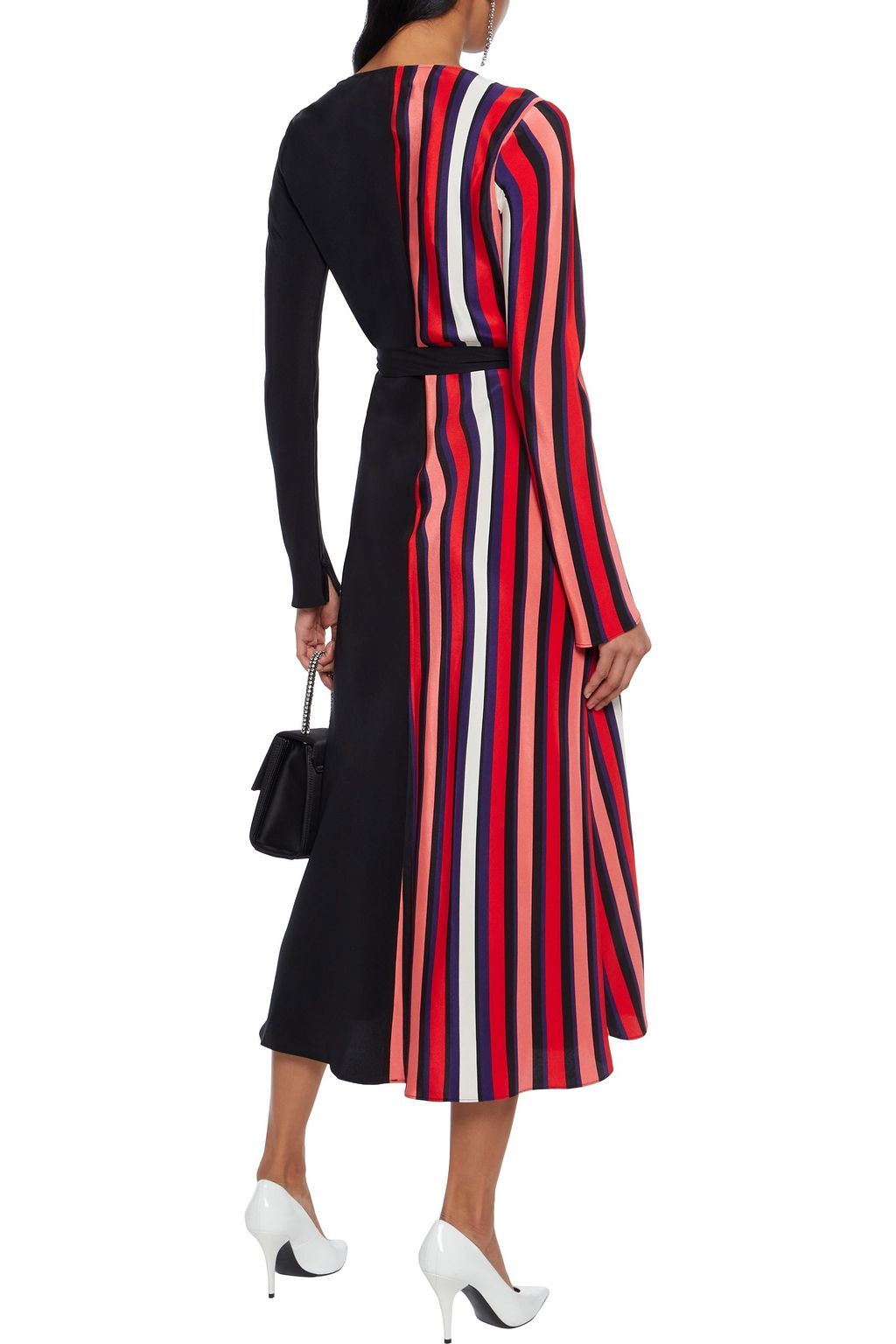 DIANE VON FURSTENBERG Tilly paneled striped silk crepe de chine midi wrap dress