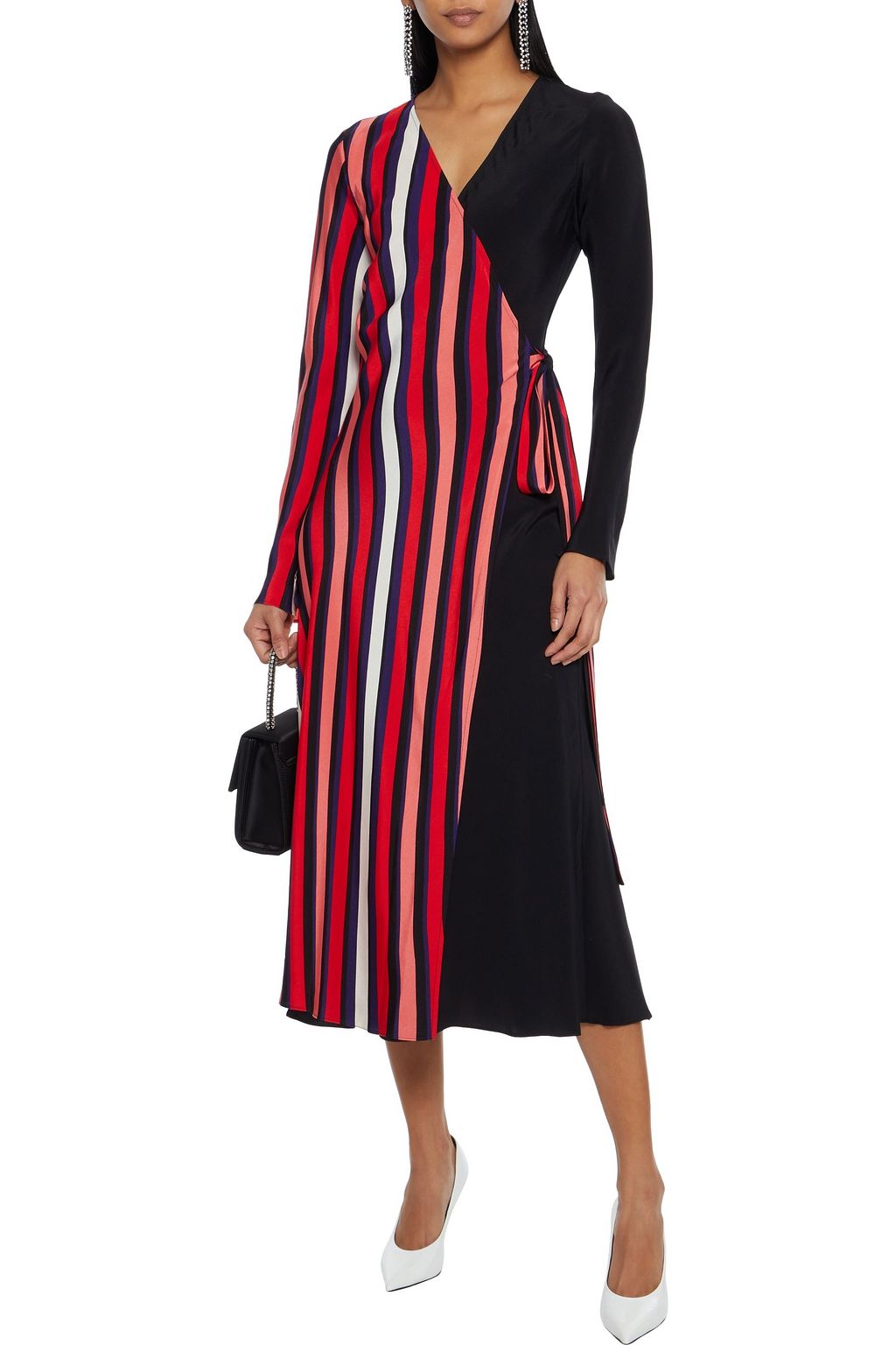 DIANE VON FURSTENBERG Tilly paneled striped silk crepe de chine midi wrap dress