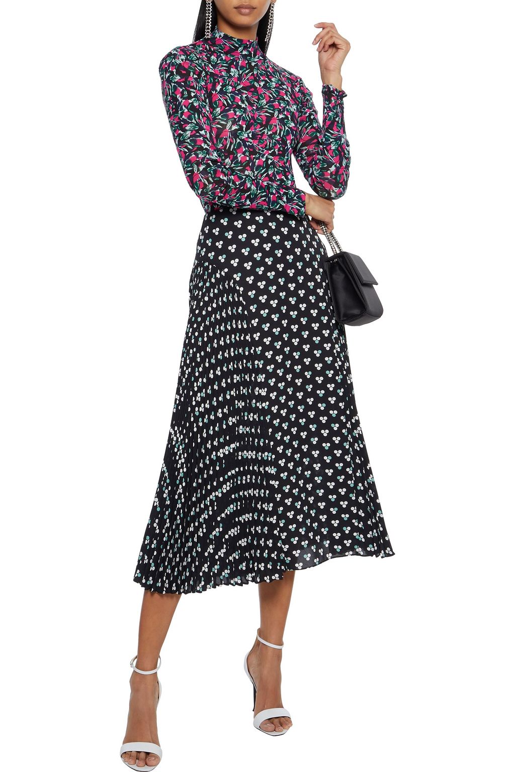 DIANE VON FURSTENBERG Ananya pleated polka-dot crepe midi skirt