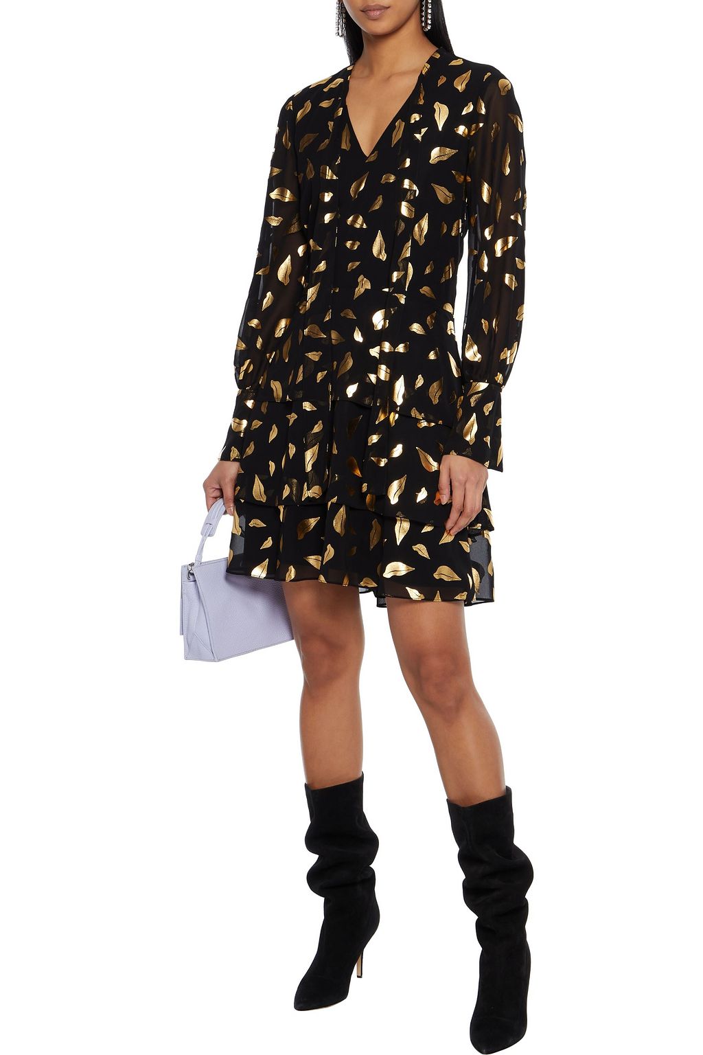 DIANE VON FURSTENBERG Mylah tiered metallic printed chiffon mini dress