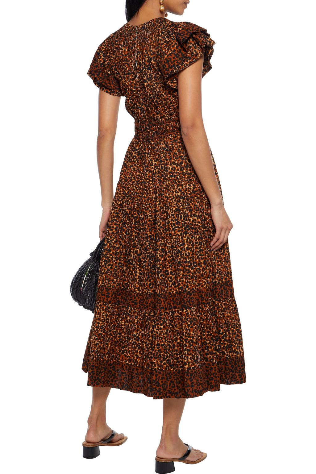 ULLA JOHNSON Iona pintucked leopard-print cotton-voile midi dress