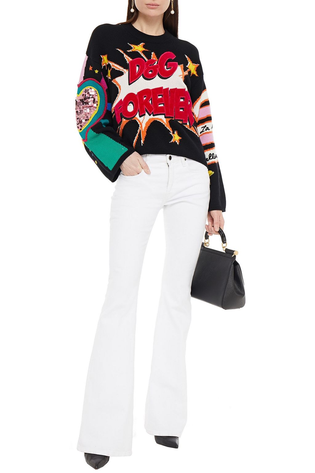 DOLCE&GABBANA Embellished intarsia cashmere-blend sweater