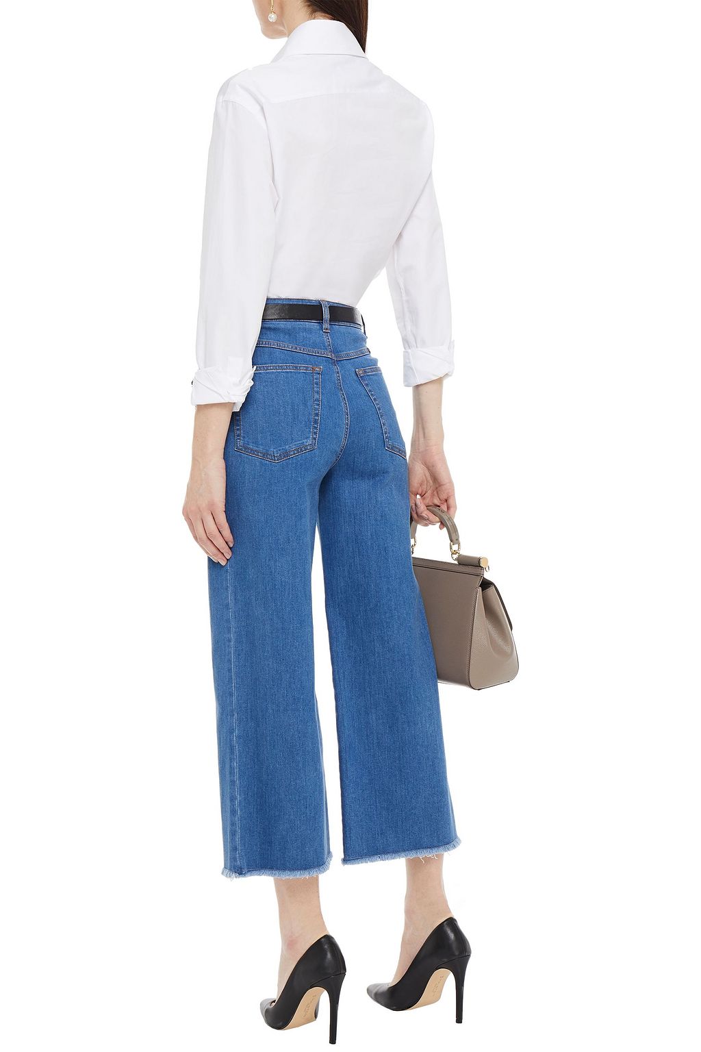 DOLCE & GABBANA Embellished cropped high-rise wide-leg jeans