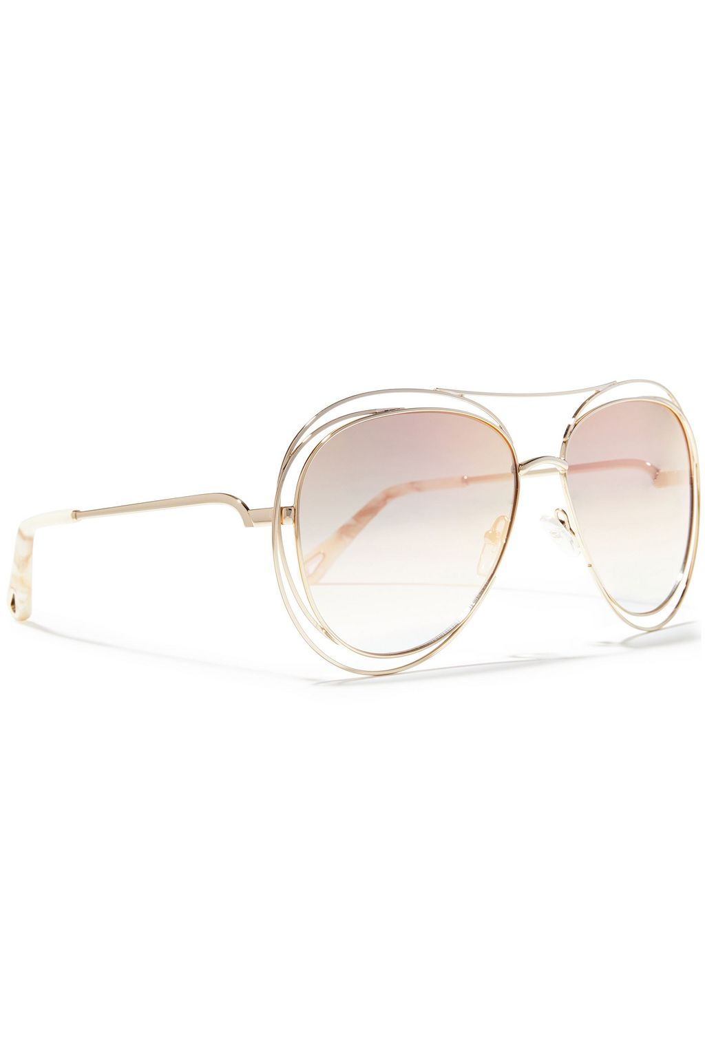 CHLOÉ Aviator-style gold-tone and acetate sunglasses