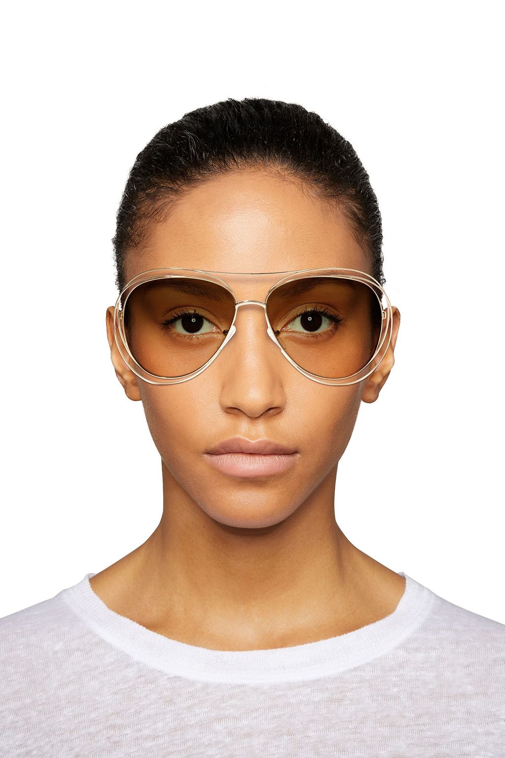 CHLOÉ Aviator-style gold-tone and acetate sunglasses