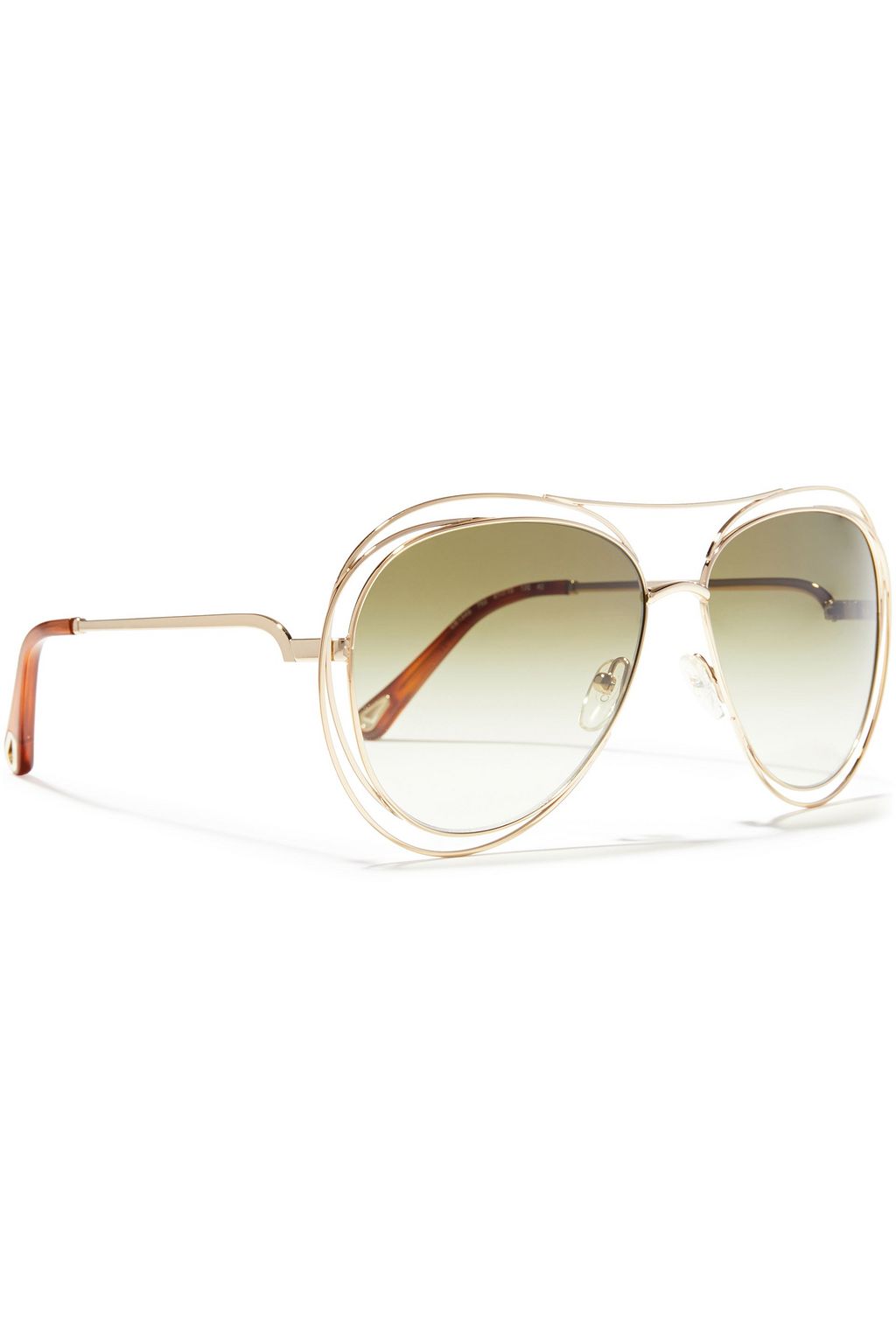 CHLOÉ Aviator-style gold-tone and acetate sunglasses