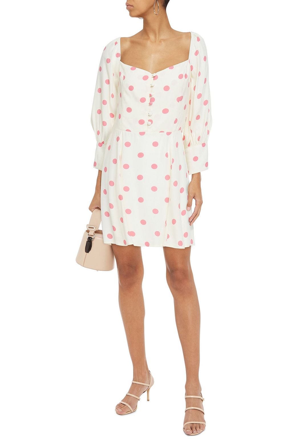 REFORMATION Shirred polka-dot crepe mini dress