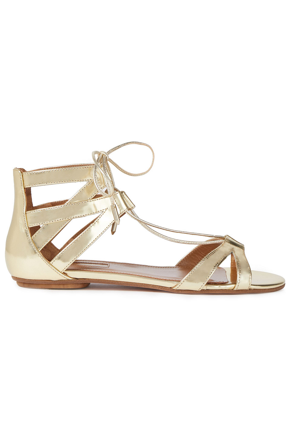 Aquazzura Woman Beverly Hills Lace-up Metallic Leather Sandals Gold Size 36