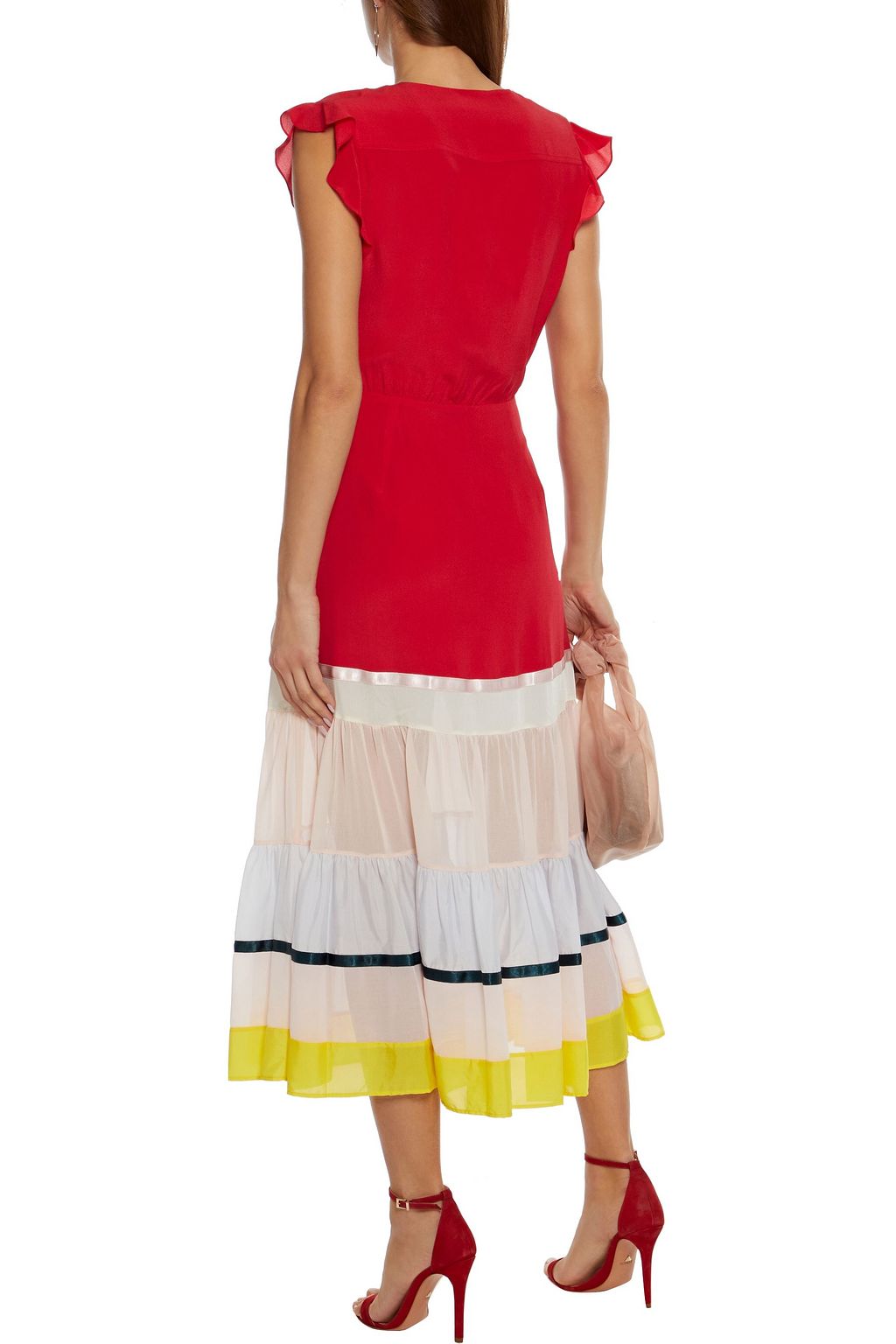 ALTUZARRA Satin-trimmed tiered silk-chiffon and crepe de chine midi dress