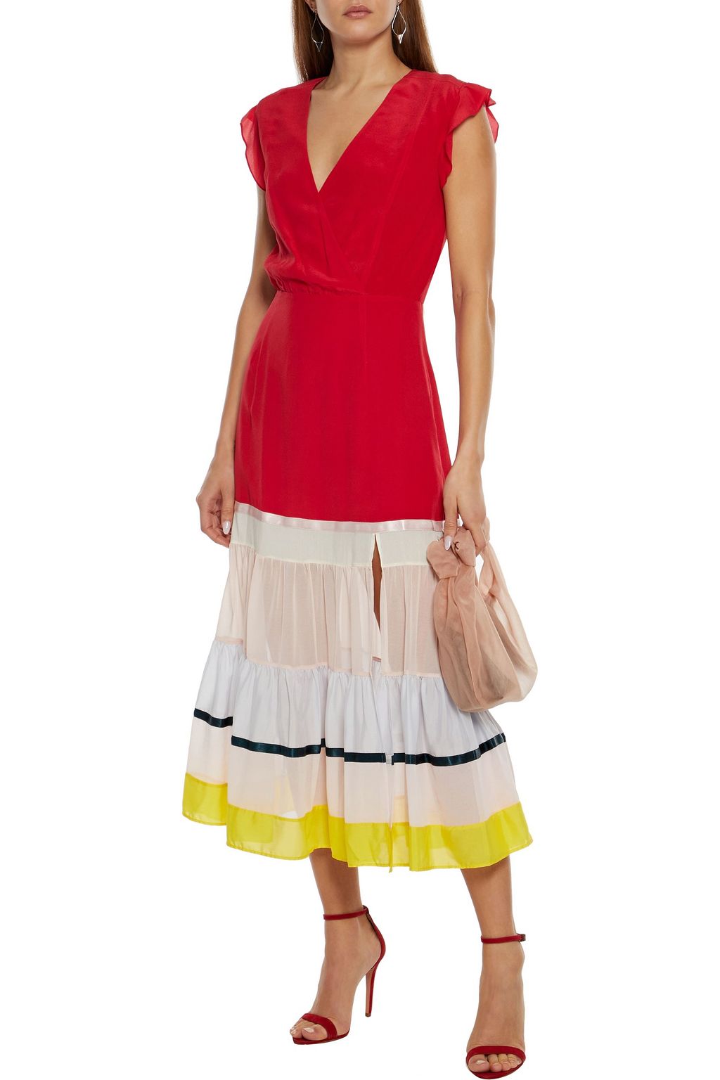 ALTUZARRA Satin-trimmed tiered silk-chiffon and crepe de chine midi dress