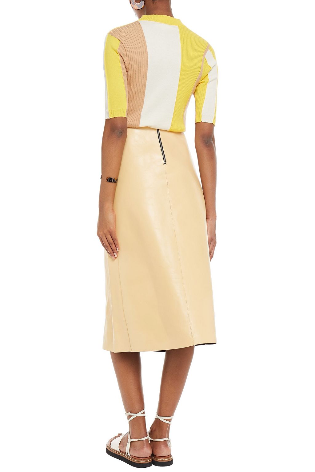 MARNI Embroidered leather midi skirt