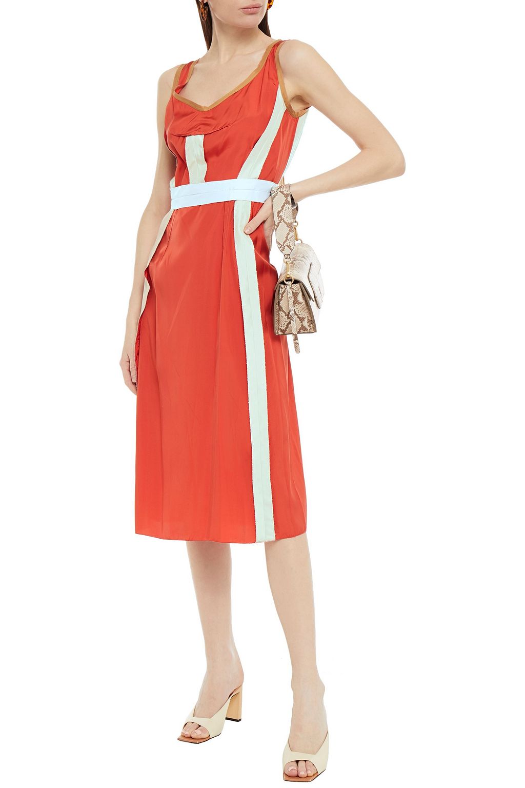 MARNI Color-block satin midi dress