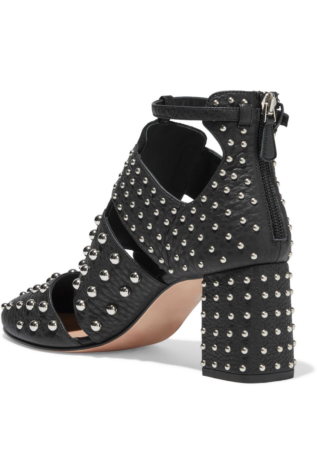 RED(V) Cutout studded textured-leather and suede pumps