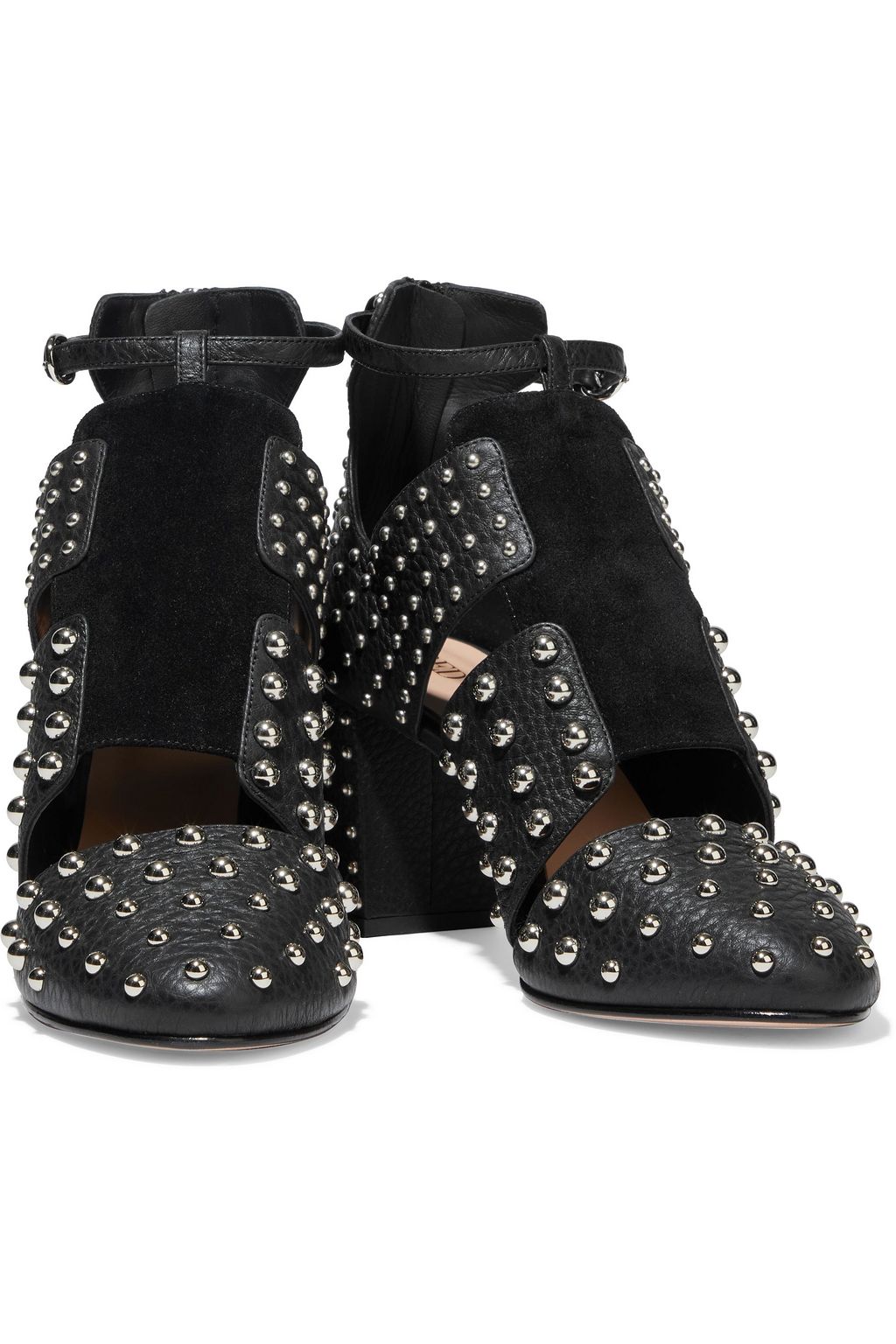 RED(V) Cutout studded textured-leather and suede pumps