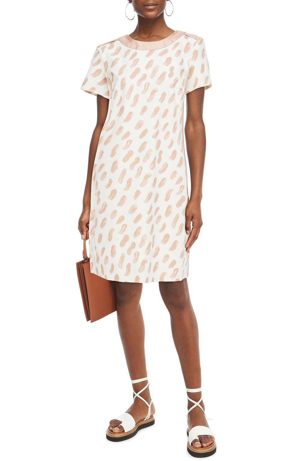 MARNI Satin-trimmed printed cotton-blend dress