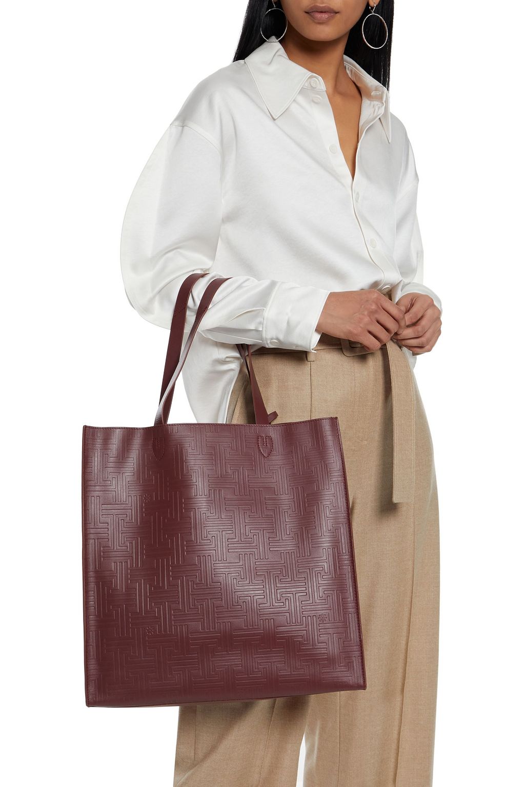 LANVIN Embroidered embossed leather tote