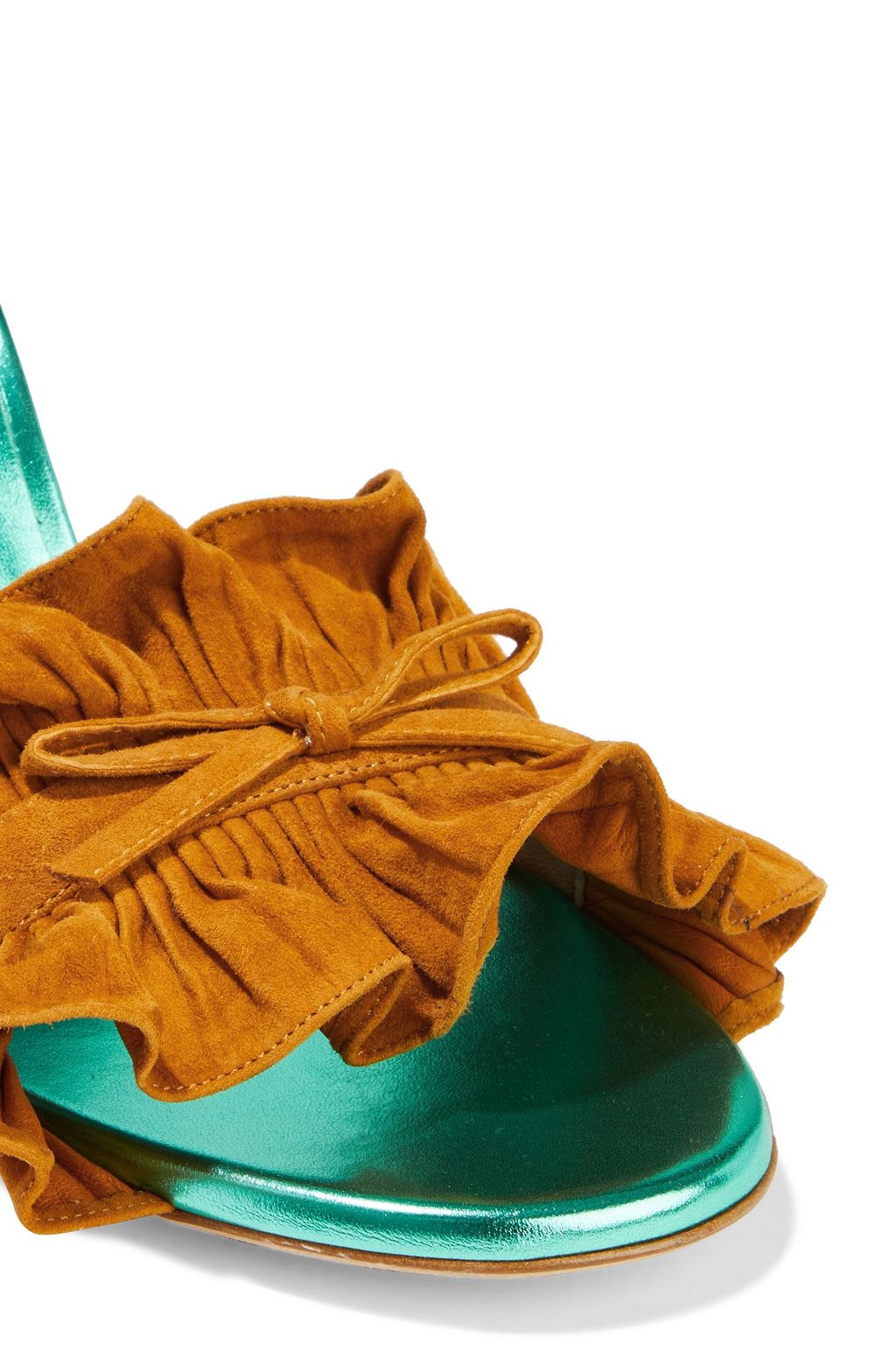 LANVIN Ruffled suede and metallic leather sandals