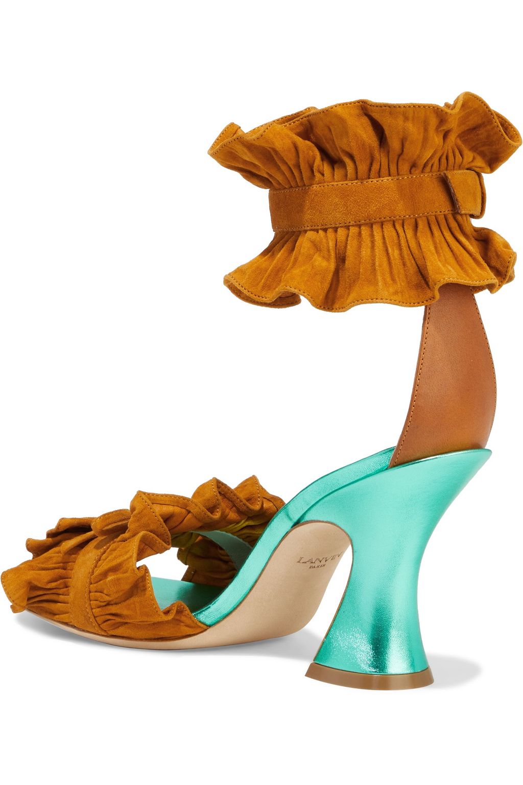 LANVIN Ruffled suede and metallic leather sandals