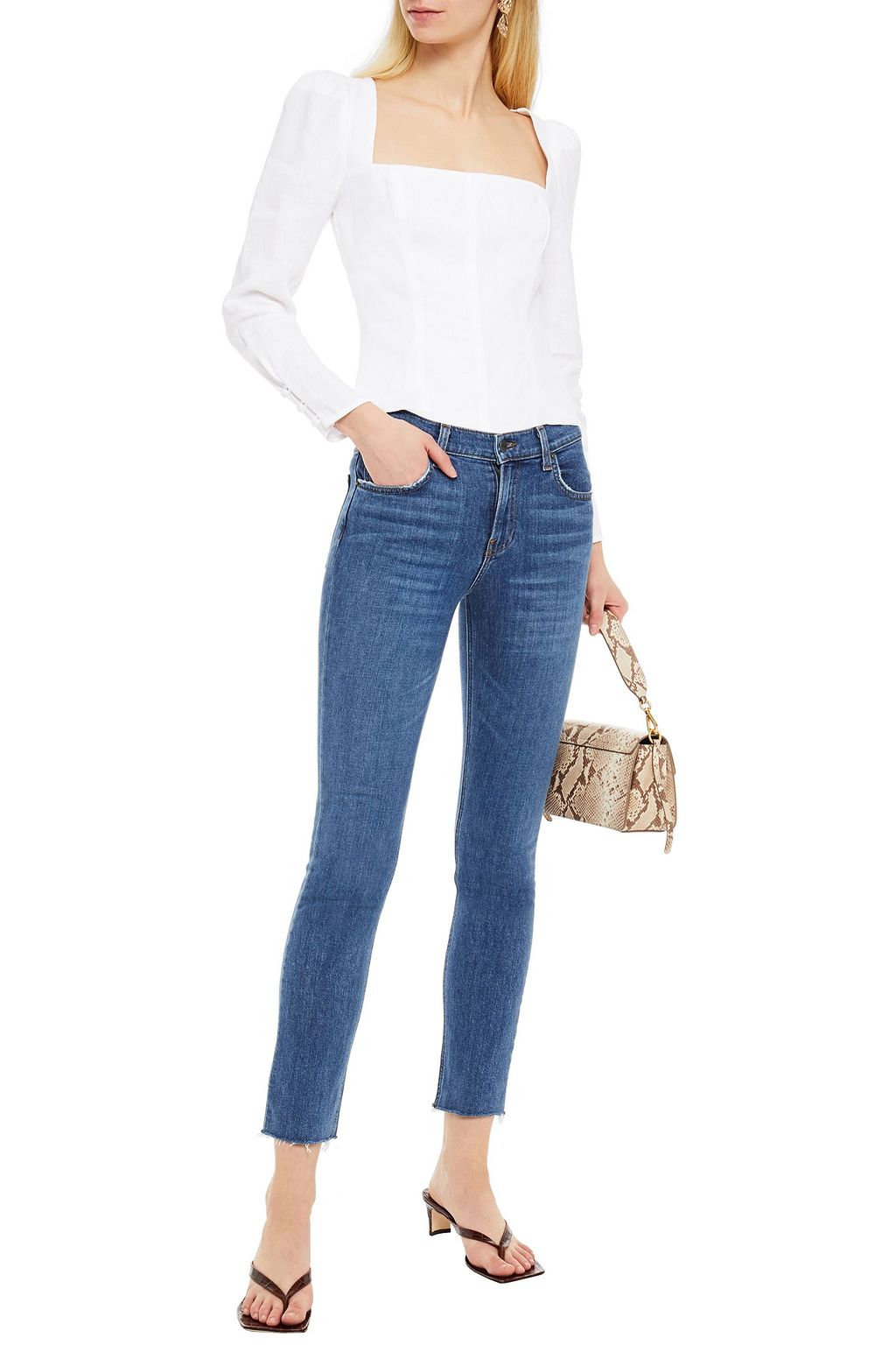 REFORMATION Halbhohe Cropped Jeans mit schmalem Bein und Fransen