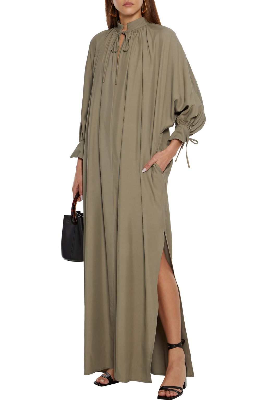 DEVEAUX Whitney gathered twill maxi dress