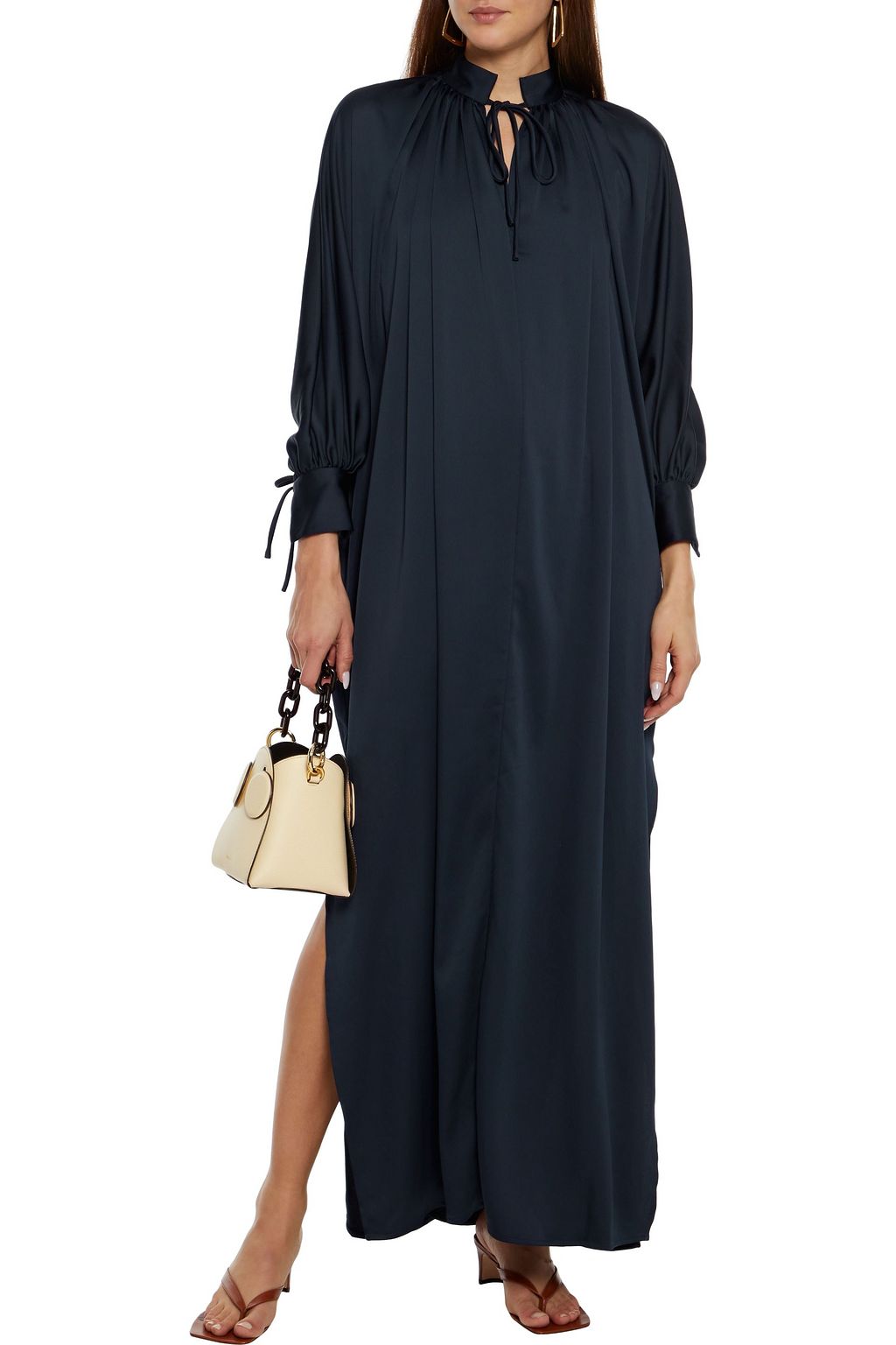 DEVEAUX Whitney gathered satin maxi dress