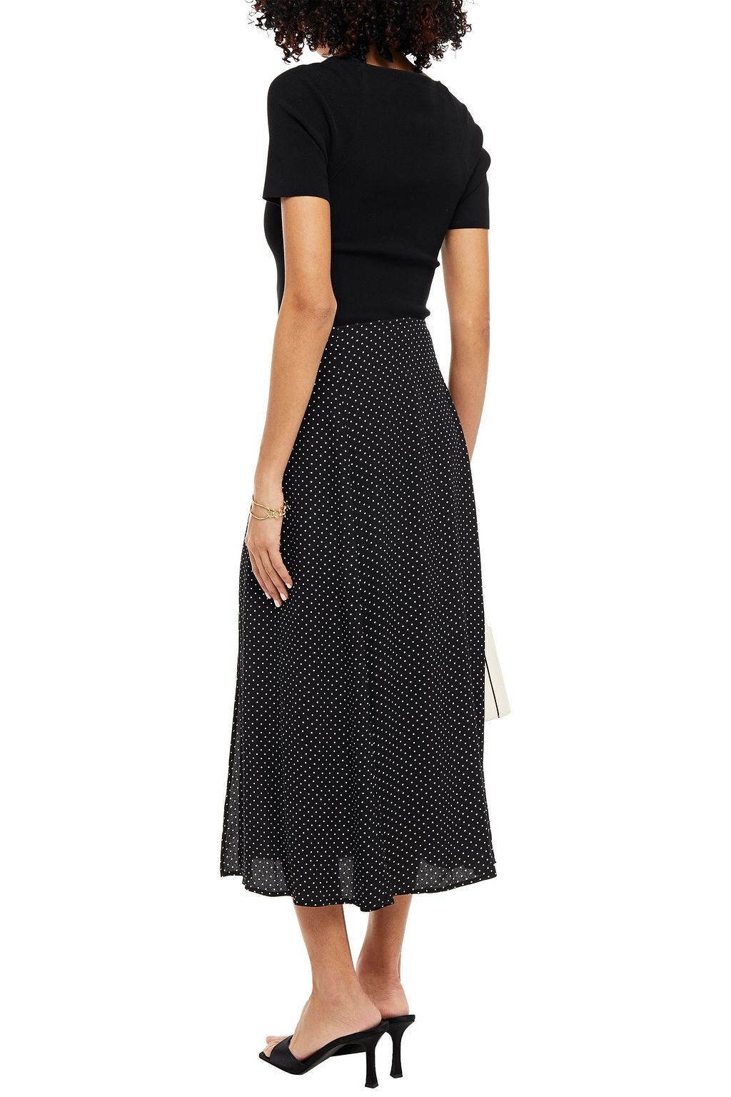 REFORMATION Polka-dot crepe midi skirt