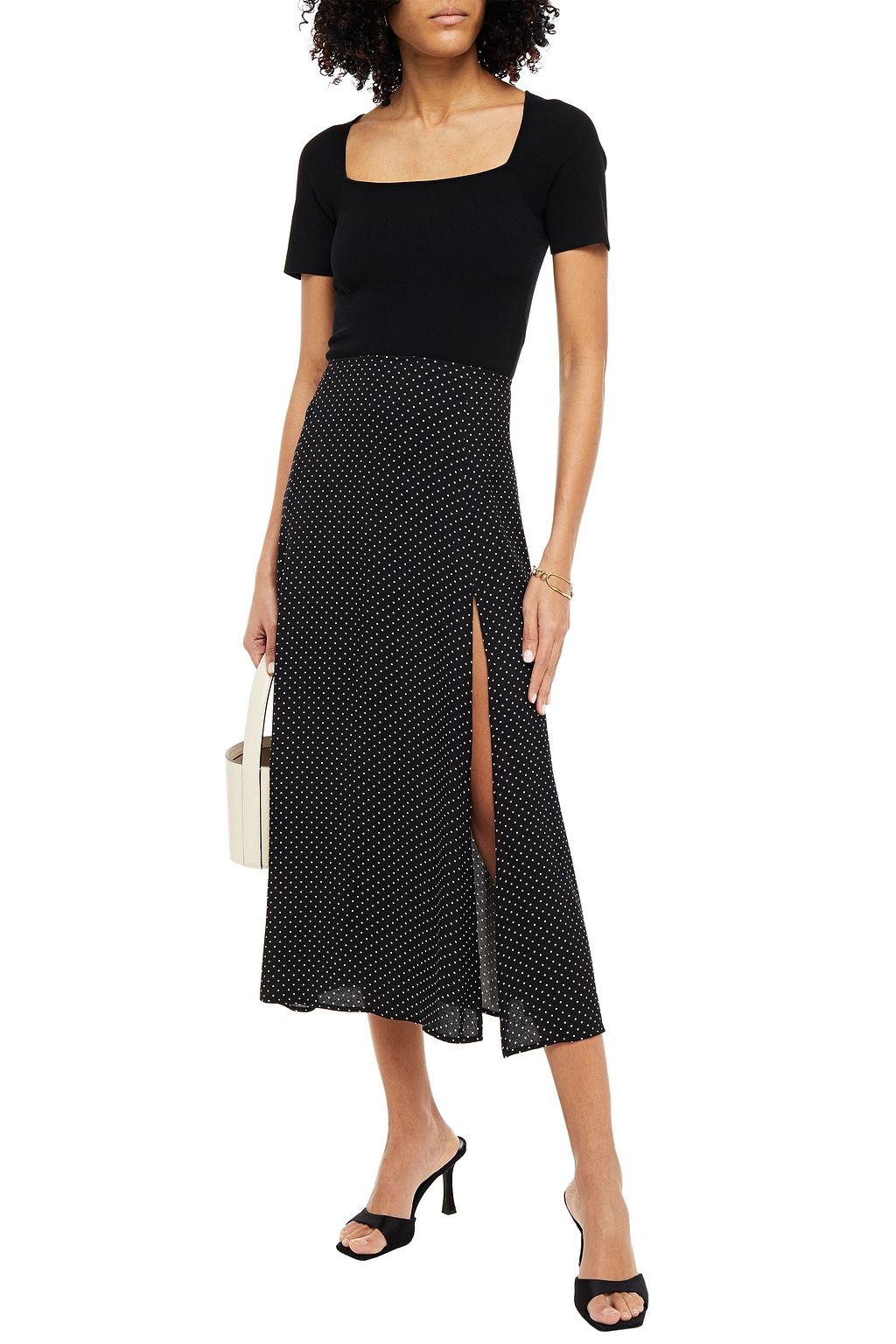 REFORMATION Polka-dot crepe midi skirt