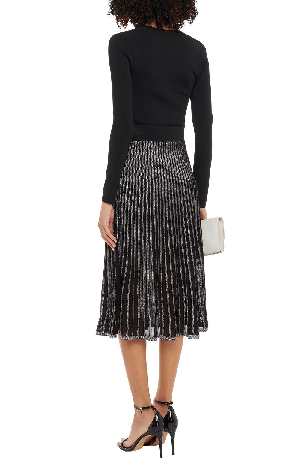 BALMAIN Metallic striped crochet-knit skirt