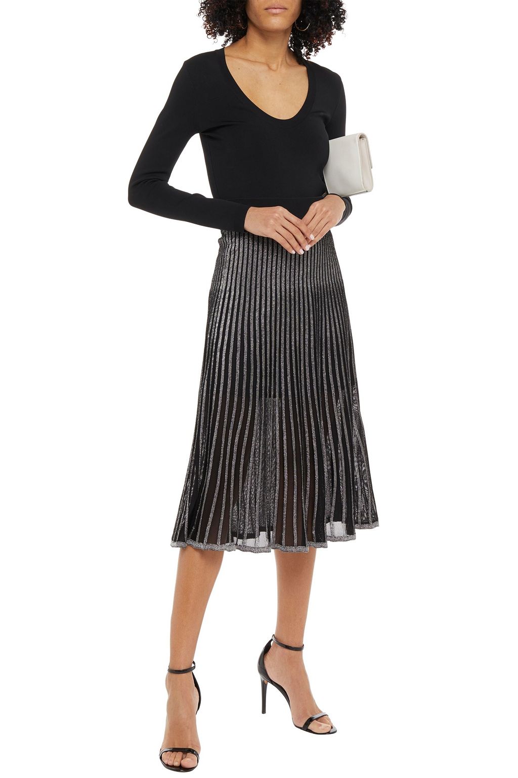 BALMAIN Metallic striped crochet-knit skirt