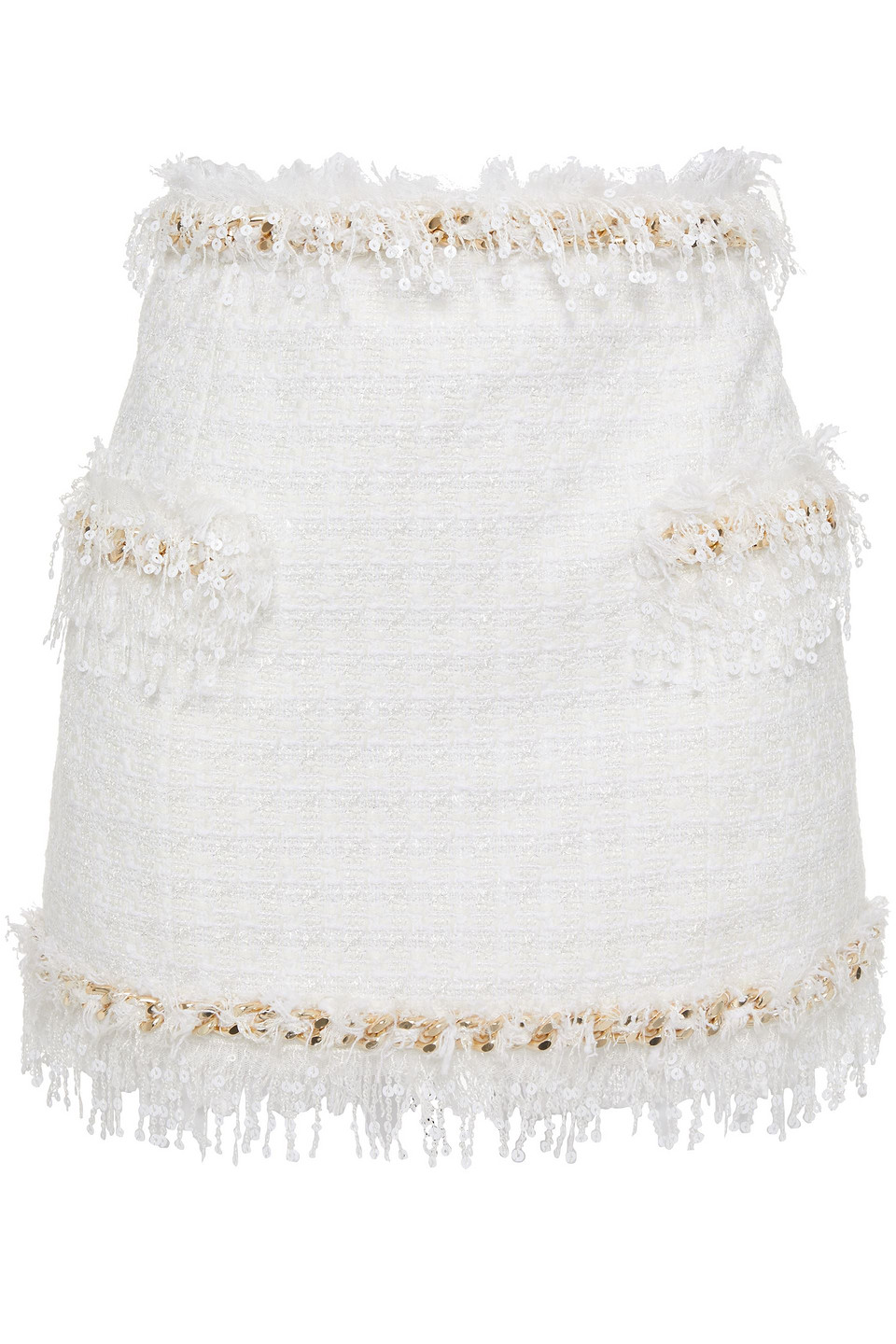 balmain - fringed embellished tweed mini skirt - white - fr 38