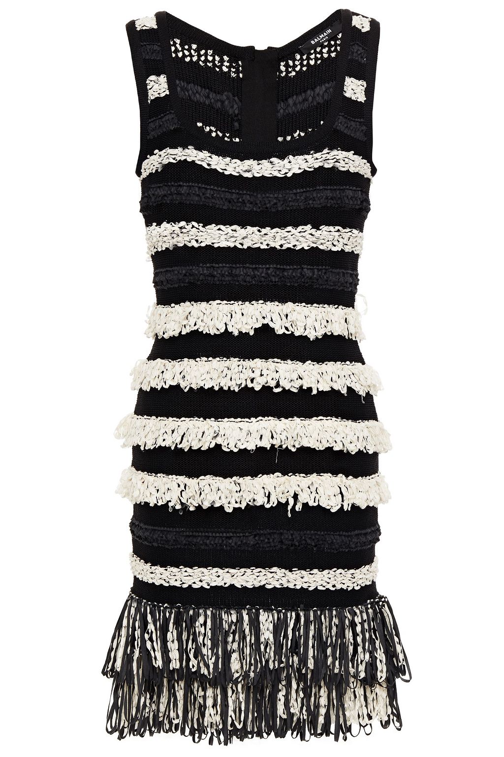 Black Fringed striped intarsia-knit mini Sale up to 70% off | THE OUTNET | BALMAIN OUTNET