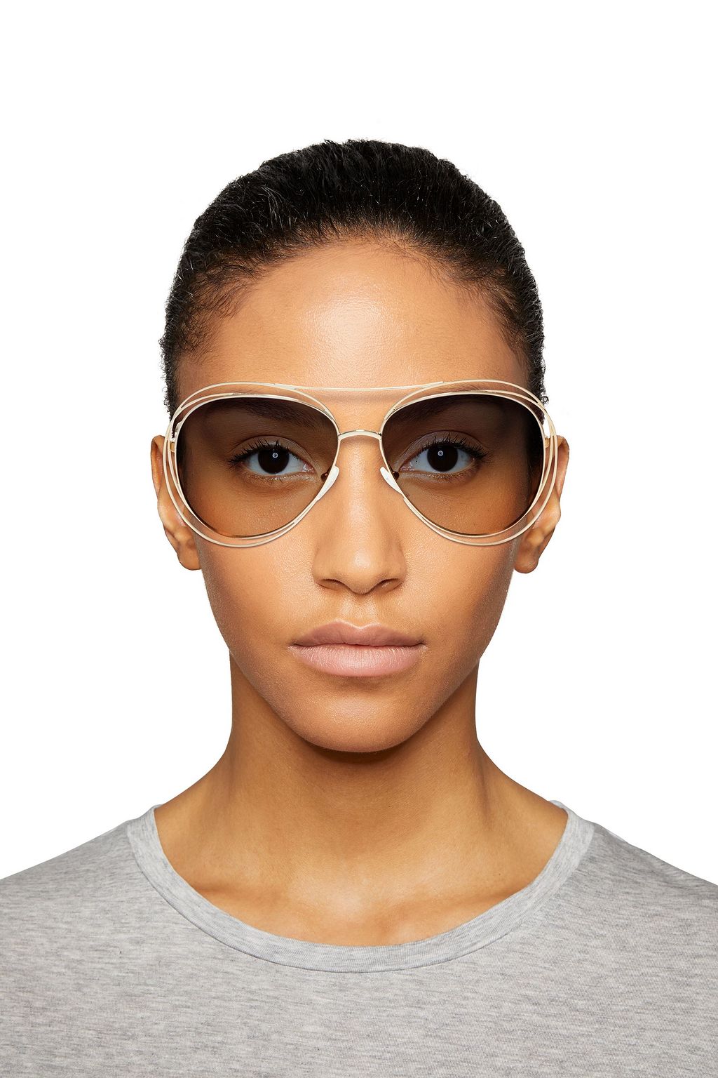 CHLOÉ Aviator-style gold-tone and acetate sunglasses