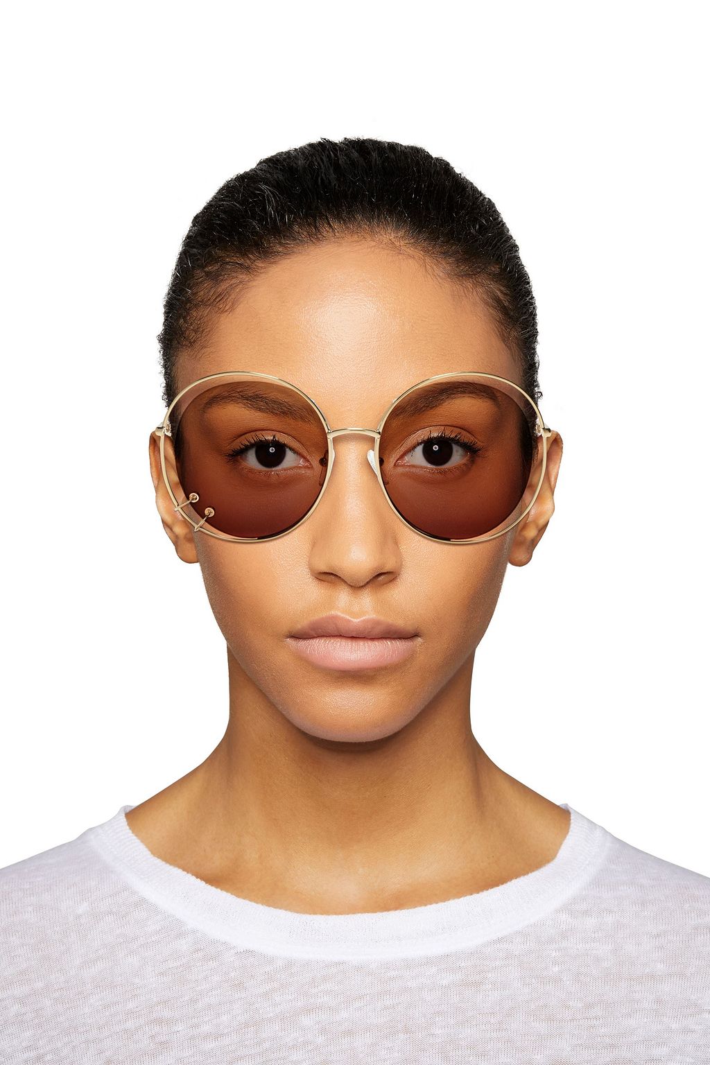 CHLOÉ Round-frame ring-embellished gold-tone and acetate sunglasses