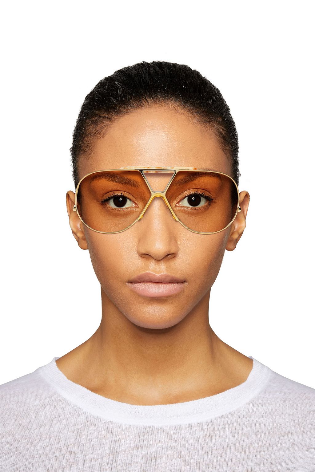 CHLOÉ Aviator-style gold-tone and acetate sunglasses