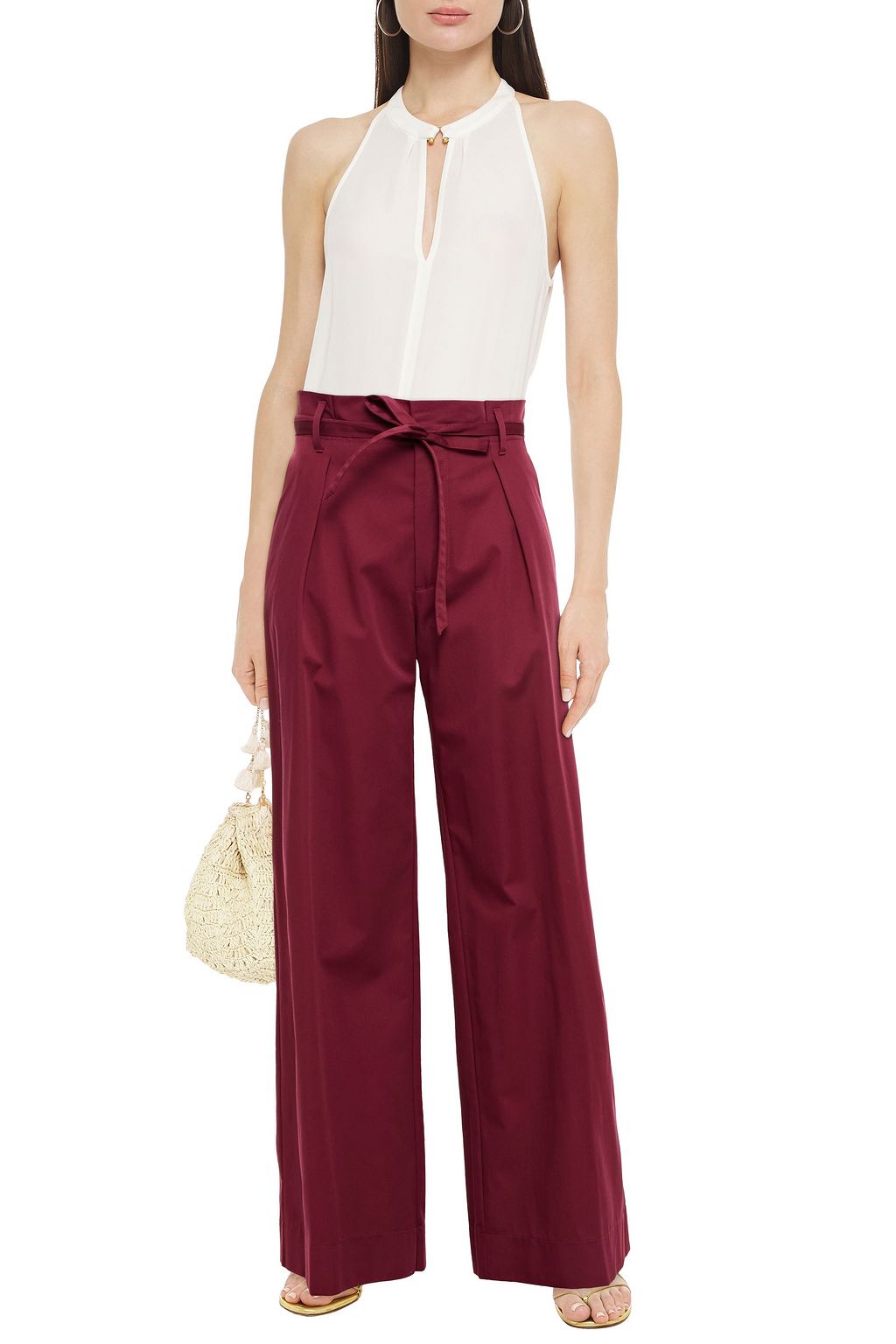 FORTE_FORTE Belted cotton-twill wide-leg pants