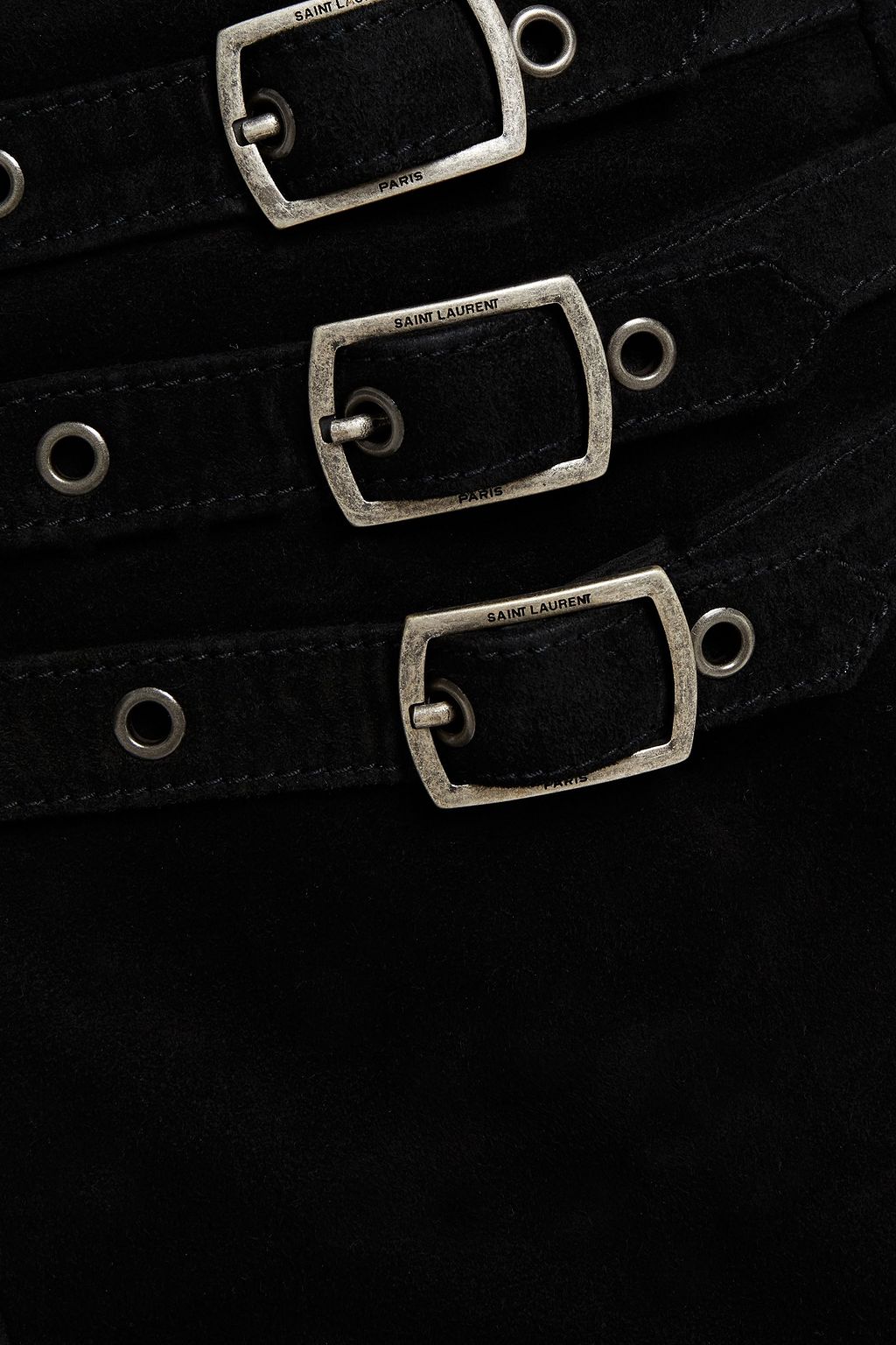 SAINT LAURENT Buckle-detailed suede mini skirt