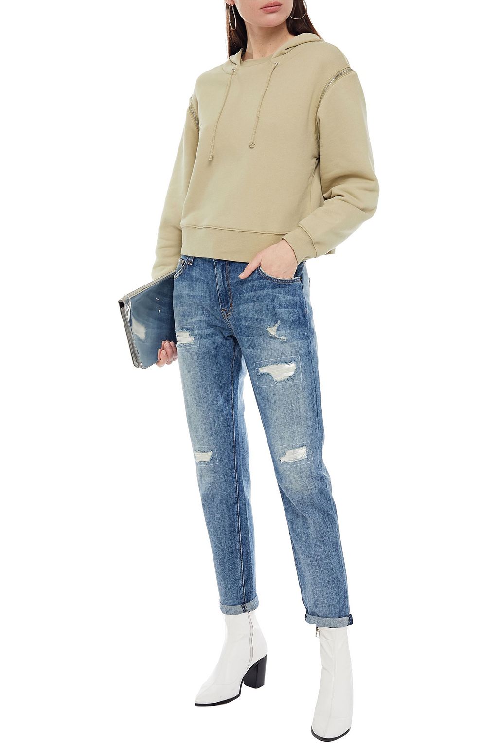 CURRENT/ELLIOTT Cropped distressed boyfriend jeans