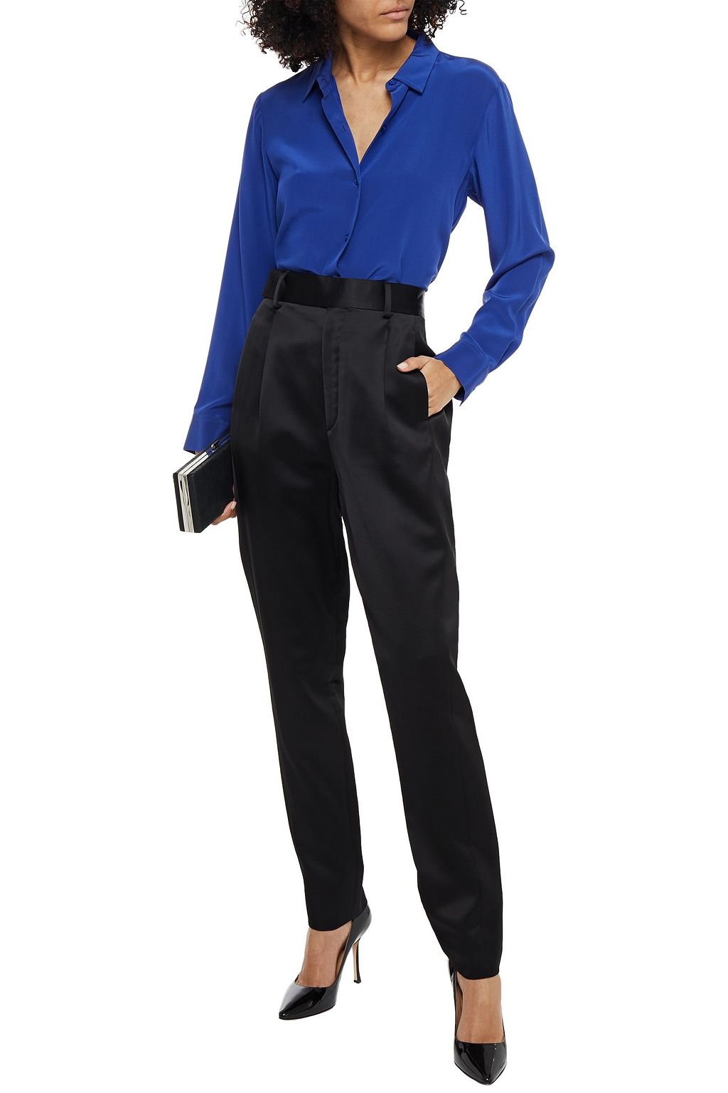 SAINT LAURENT Pleated duchesse-satin tapered pants