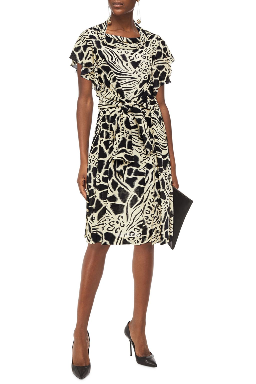 ALBERTA FERRETTI Tie-front printed silk crepe de chine dress