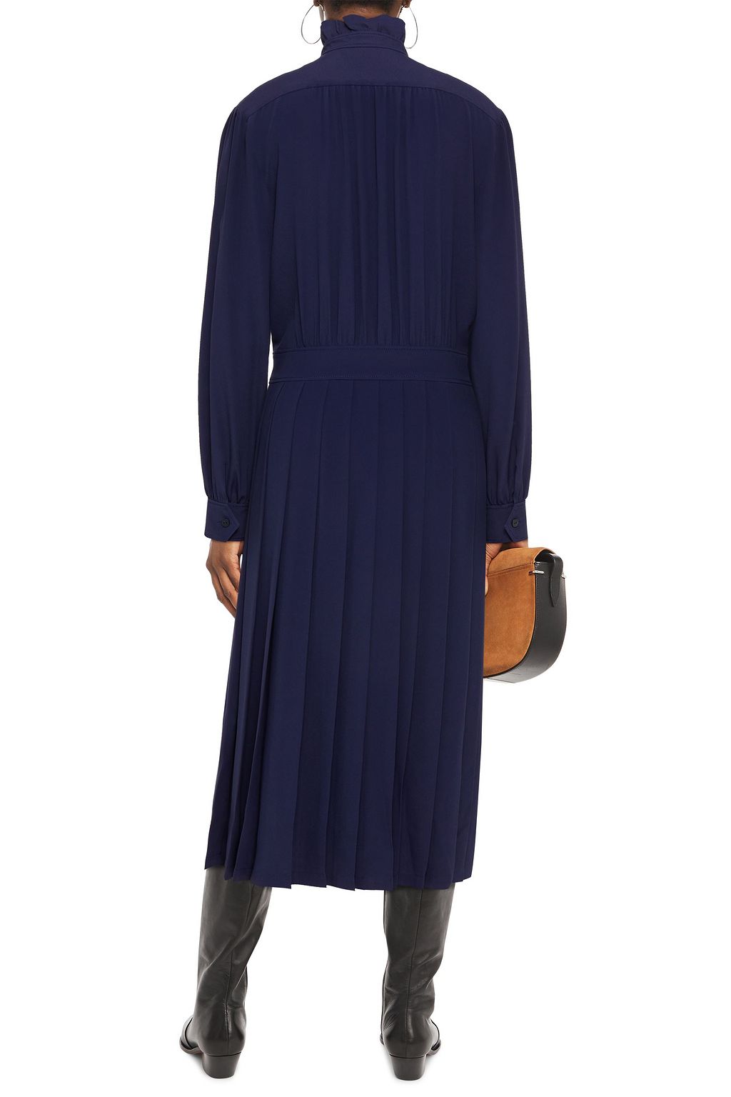 ALBERTA FERRETTI Pleated crepe de chine midi shirt dress