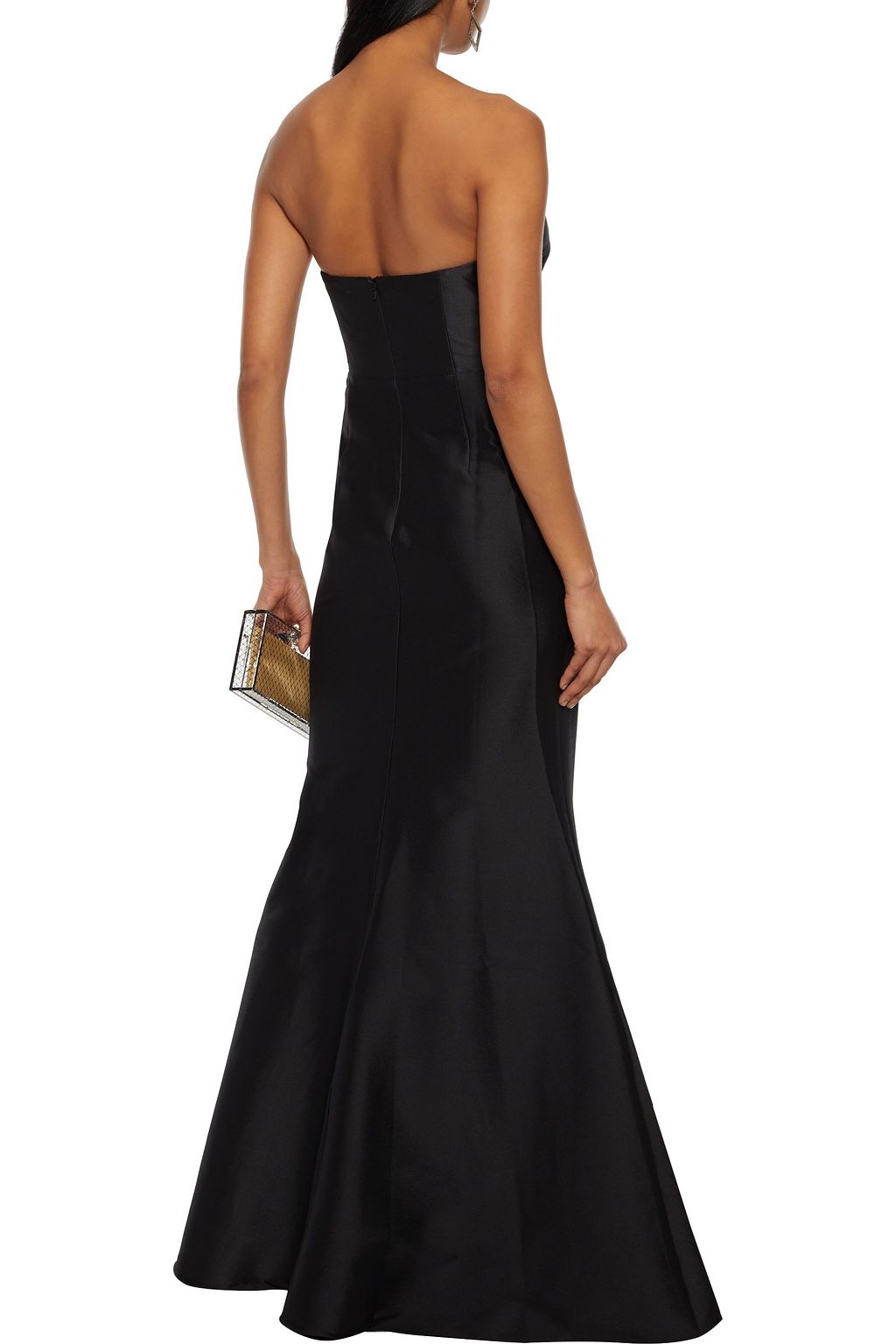 BADGLEY MISCHKA Strapless bow-embellished duchesse-satin gown