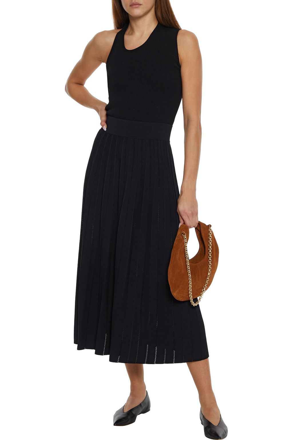 CASASOLA Otonella pleated pointelle-knit midi skirt