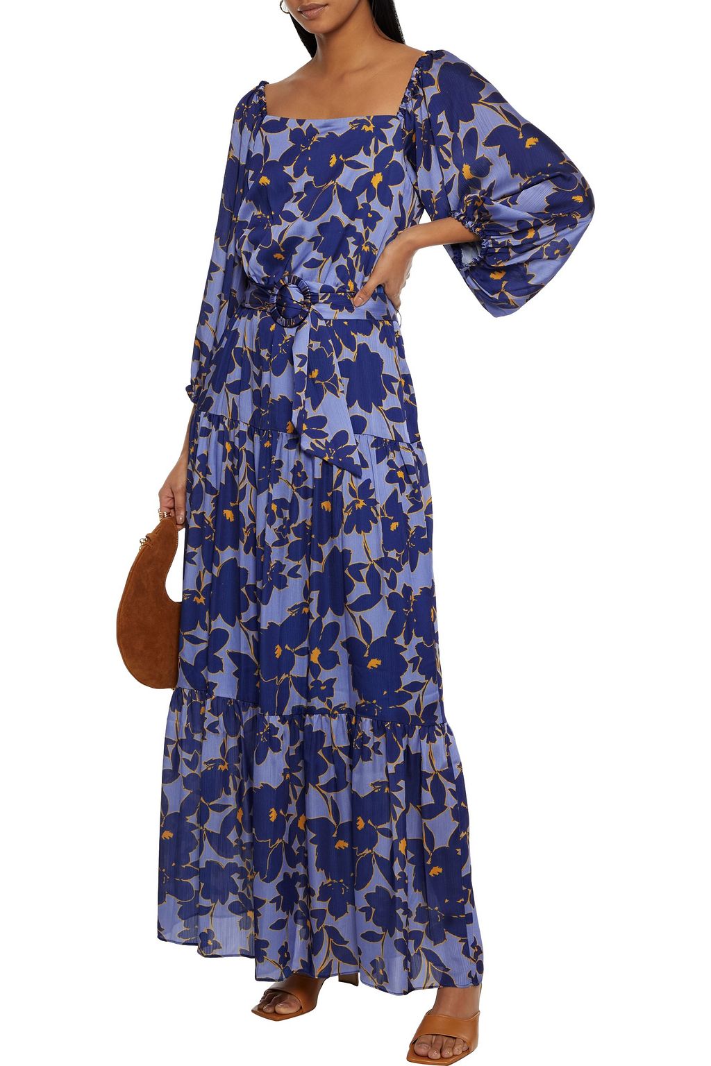 SACHIN & BABI Maci belted floral-print satin maxi dress