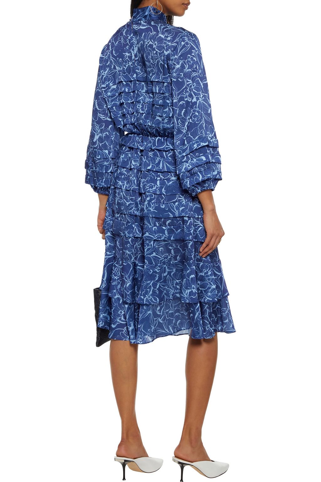 SACHIN & BABI Brielle tie-neck tiered floral-print satin dress