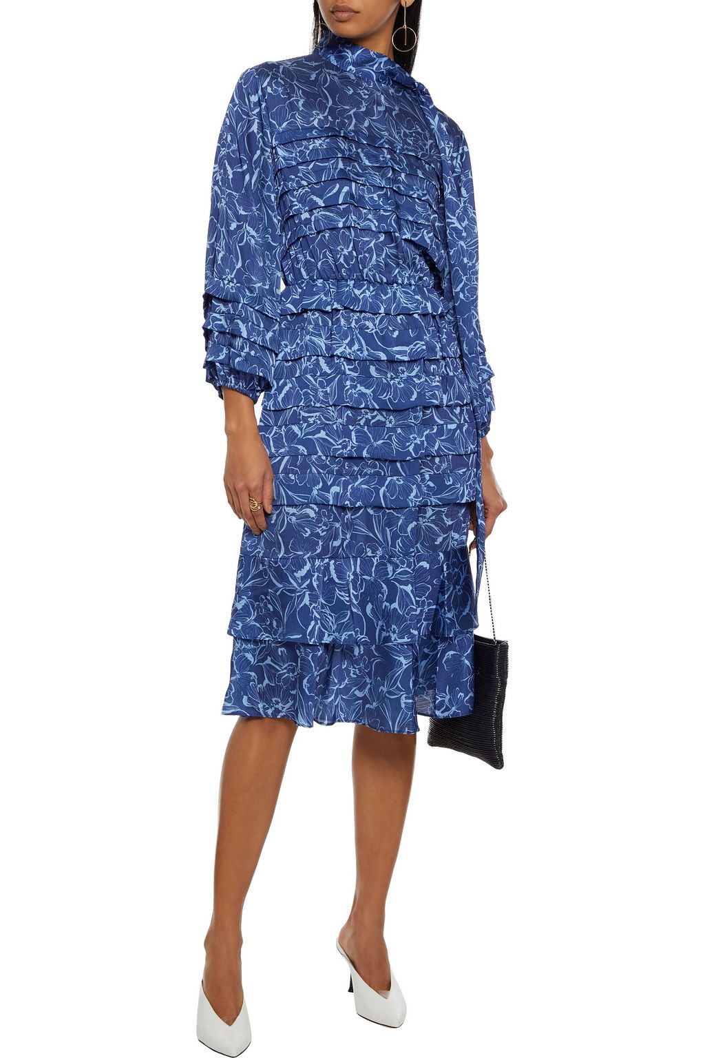 SACHIN & BABI Brielle tie-neck tiered floral-print satin dress