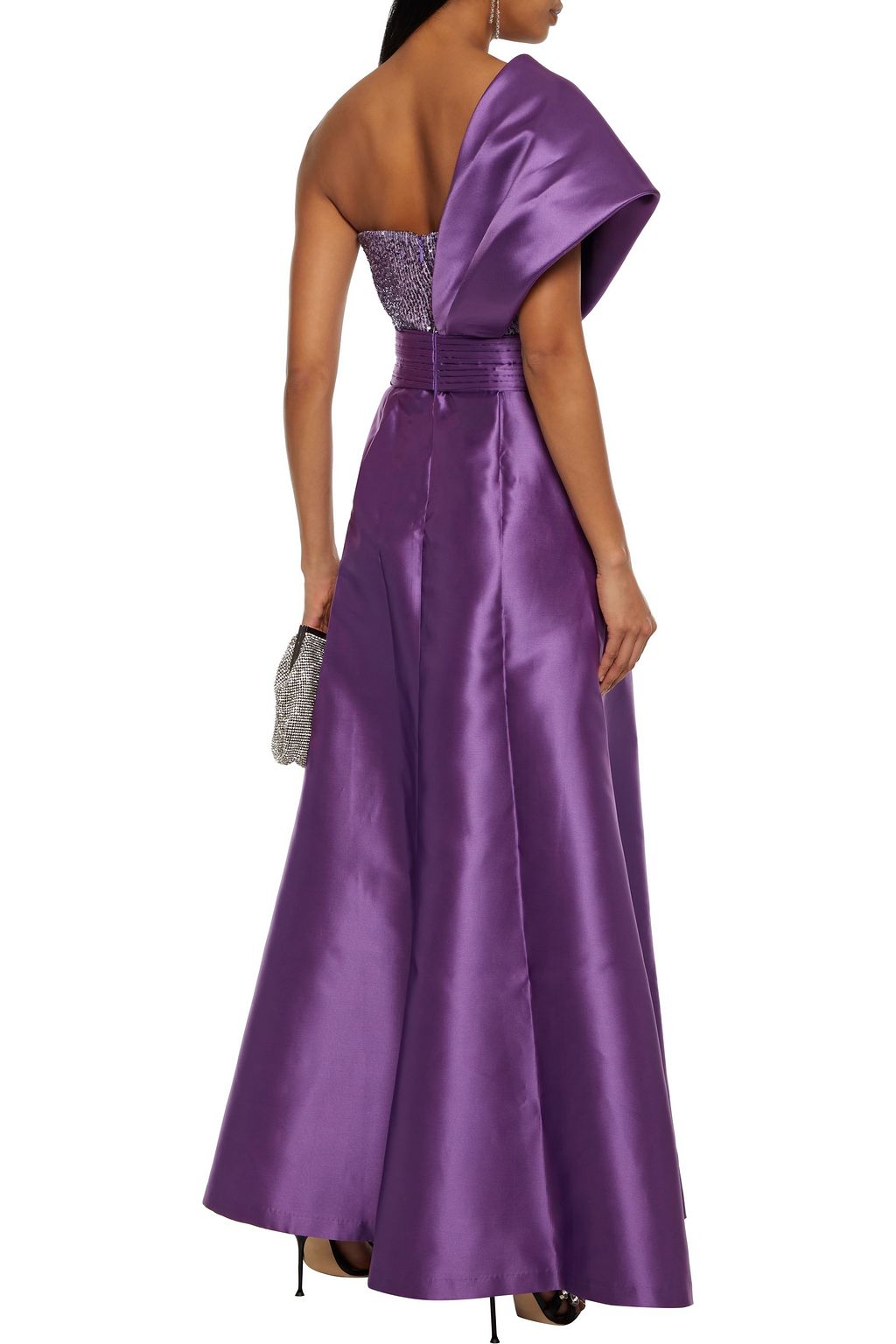 SACHIN & BABI Zoe one-shoulder sequined tulle-paneled duchesse-satin gown