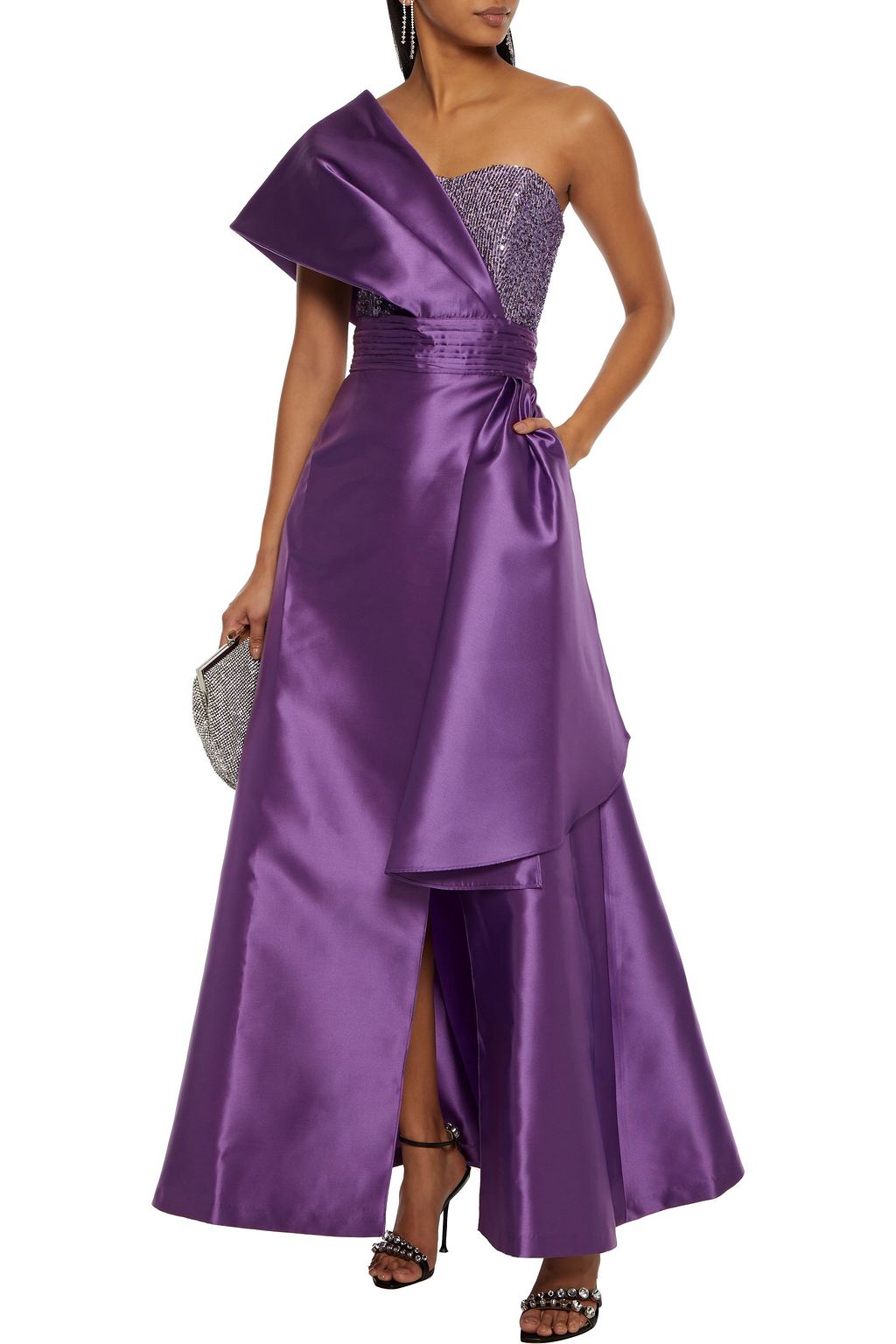 SACHIN & BABI Zoe one-shoulder sequined tulle-paneled duchesse-satin gown