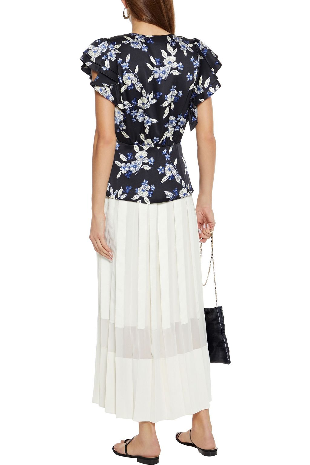 VERONICA BEARD Polly ruffled floral-print silk-blend satin top