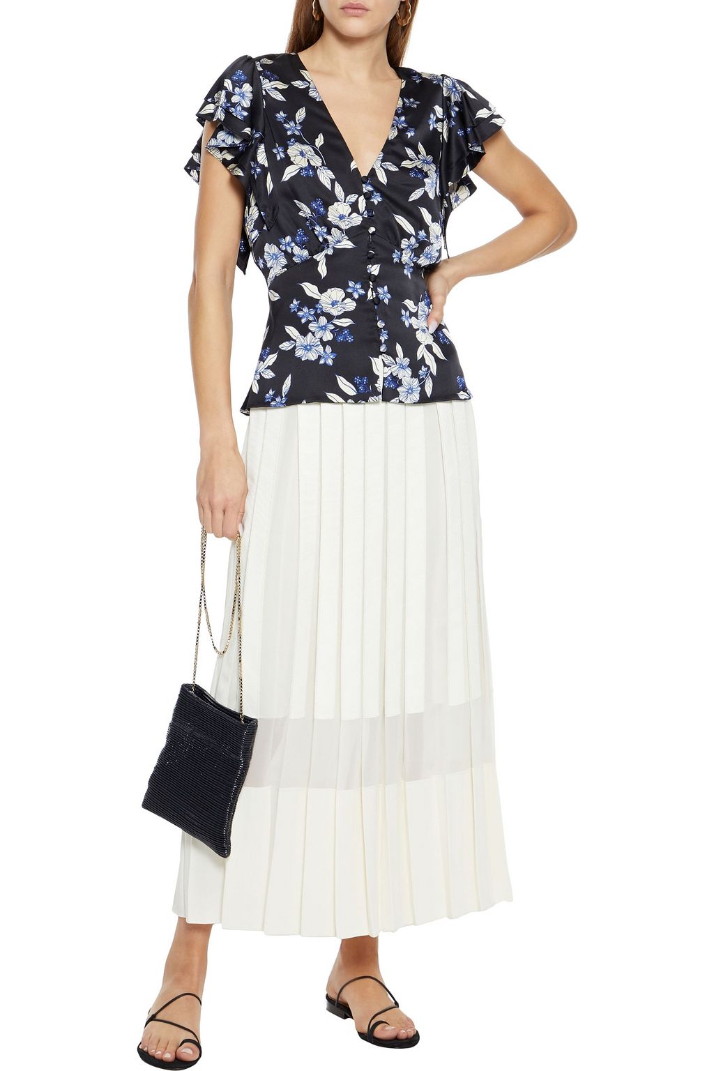 VERONICA BEARD Polly ruffled floral-print silk-blend satin top